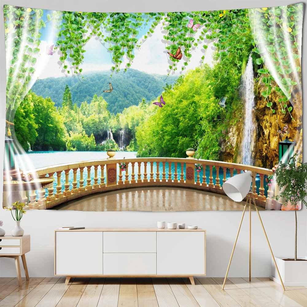 

Beautiful Scenery Tapestry Outside The Window Beach Tapestries Wall Hanging Boho Room Wall Carpet Photography Background Cloth