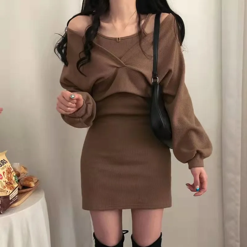 Sexy Solid Knitted Mini Dress Women Two Piece Set Skinny Dresses and Long Sleeve Knitted Cardigan Harajuku Dress Vestidos 2023
Sexy Solid Knitted Mini Dress Women Two Piece Set Skinny Dresses and Long Sleeve Knitted Cardigan Harajuku Dress Vestidos 2023