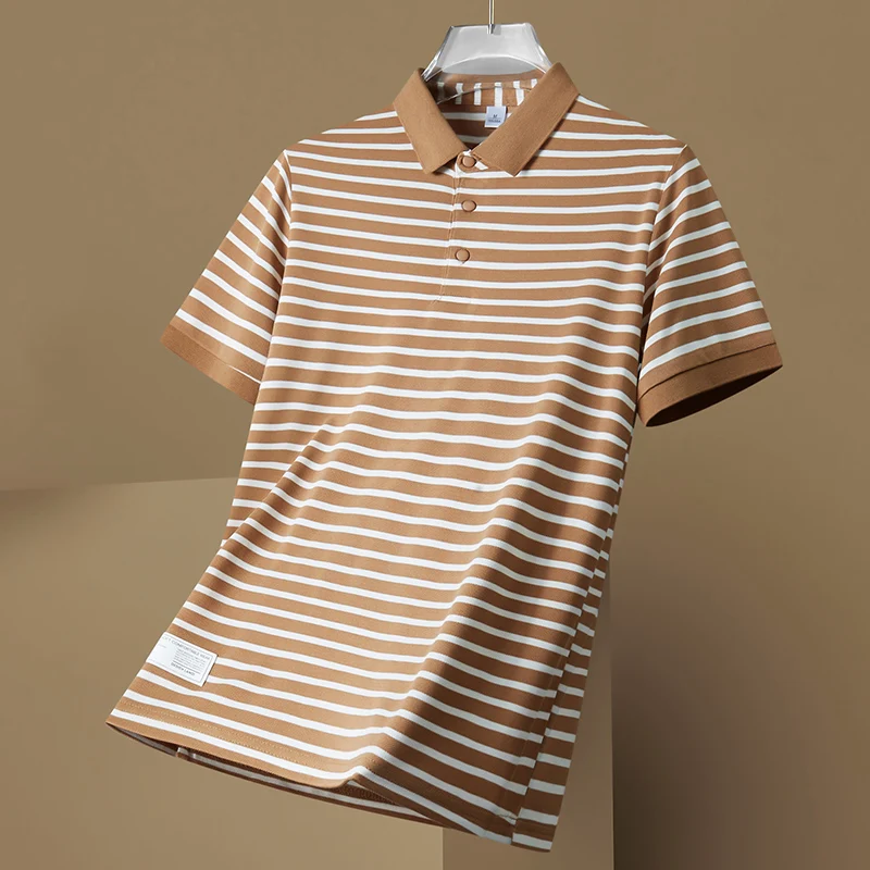 

Business Casual Striped Polo Shirts Contrasting Colors Summer New Short Sleeve Men's Clothing Fashion Polo-Neck Spliced T-shirts