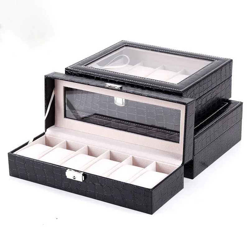 

Watch Organizer Box PU Leather Watch Case Holder Organizer Storage 6/10/12 Grids Quartz Watches Jewelry Boxes Display Best Gift