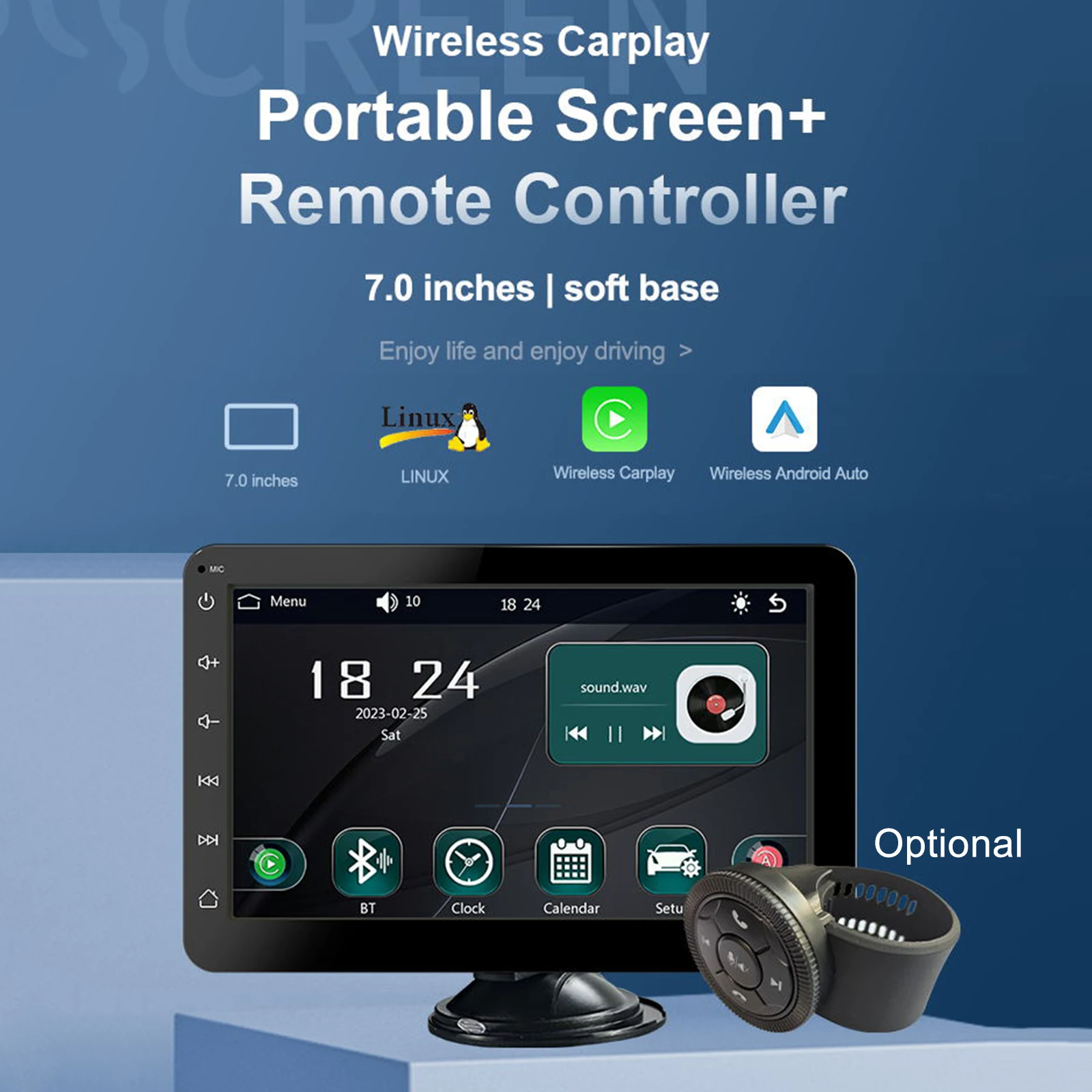

7-дюймовый портативный автомобильный мультимедийный плеер с поддержкой беспроводной Carplay Android Авто Usb Tf карта Hd видео воспроизведение многоязычный Bluetooth