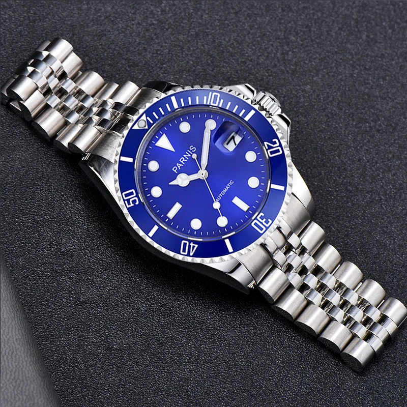 

Fashion Parnis 40mm Blue Dial Automatic Mechanical Men's Watch Sapphire Crystal Miyota 8215 Men Wristwatches reloj hombre 2023