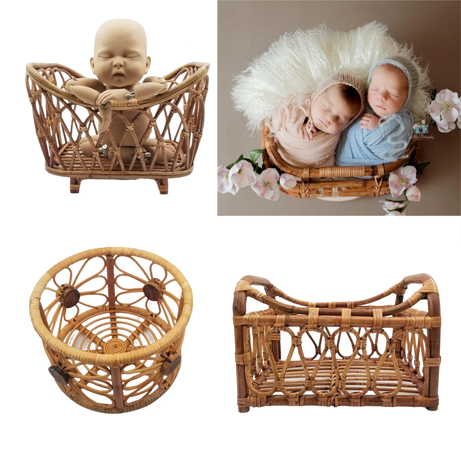 

Newborn Photography Props Retro Rattan Basket Chair Infant Photo Prop Baby Girl Boy Posing Bed Background Photography Accessori