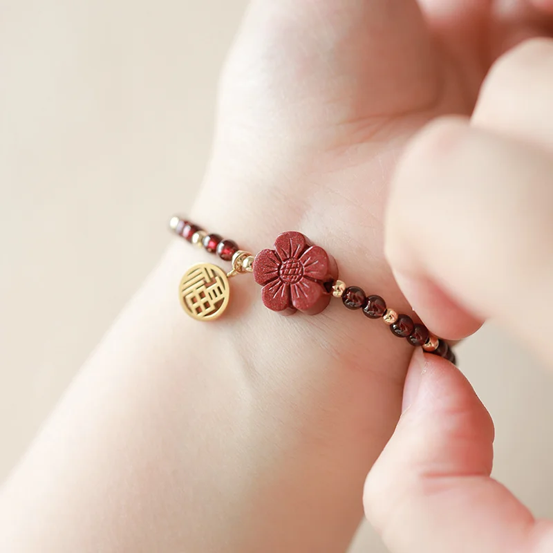 

Natural Raw Ore Cinnabar Purple Gold Sand Bracelet Garnet Small Safflower This Year of Life Transfer Gift Jewelry Bracelet