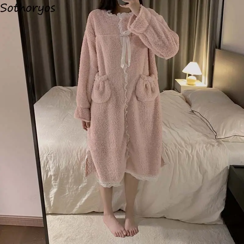 Sweet Cute Nightgowns Women Lounge Cozy Basic Winter Fashion Korean Student Princess Style Thicker Simple Sleepwear Pockets Chic
Sweet Cute Nightgowns Women Lounge Cozy Basic Winter Fashion Korean Student Princess Style Thicker Simple Sleepwear Pockets Chic