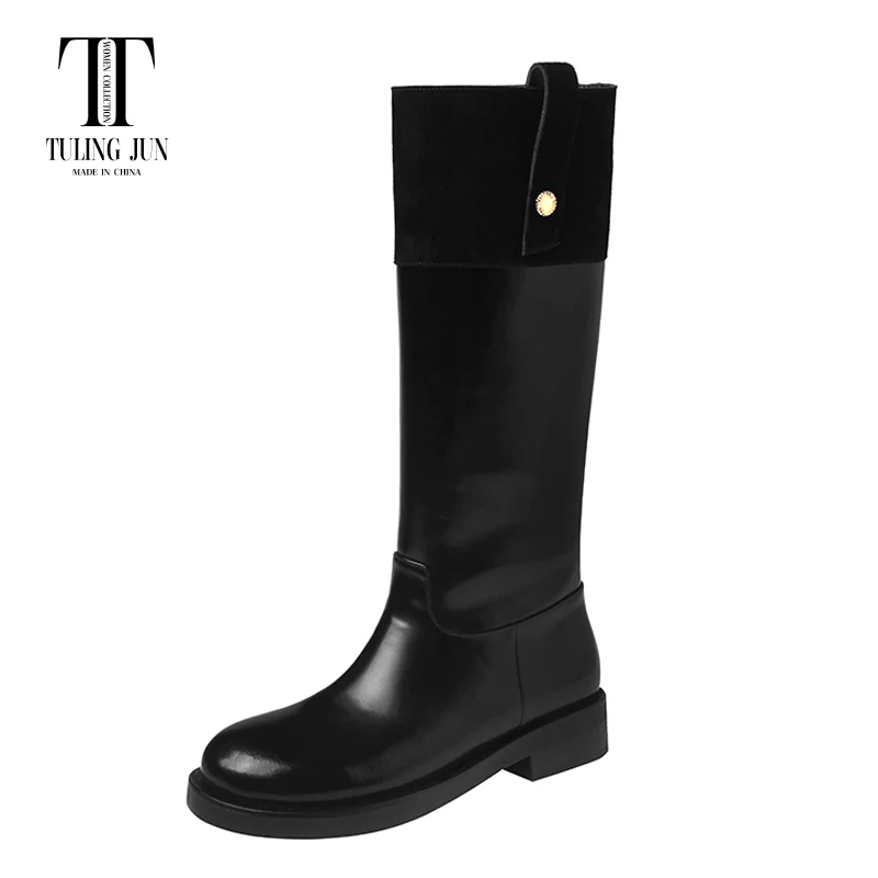 

TULING JUN2023 Winter Knight High Women's Boots Rounded Toe Medium Heel Splicing Fashion Comfort Daily Leisure Shoes For Women L