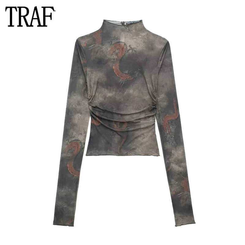TRAF Print Tulle Shirts and Blouses for Women Pleated Blouse Female Chinese Style Crop Top Women Long Sleeve Slim Women's Shirt
TRAF Print Tulle Shirts and Blouses for Women Pleated Blouse Female Chinese Style Crop Top Women Long Sleeve Slim Women's Shirt