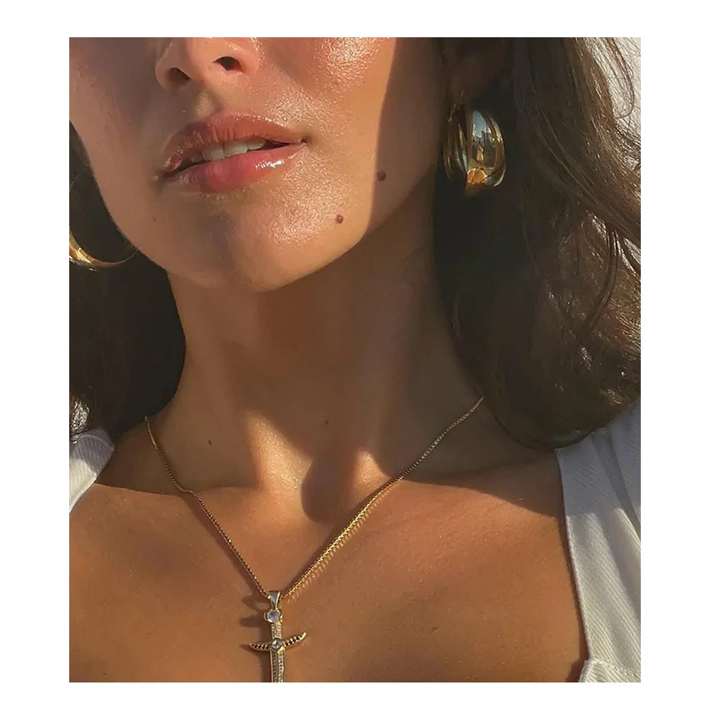 Boucles d'oreilles larges en acier inoxydable pour femmes, grandes boucles d'oreilles rondes en métal, bijoux en acier titane, accessoires de fête, cadeau 3