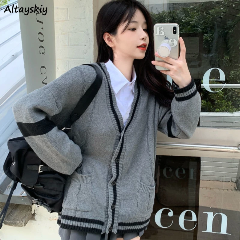 

Knitted Cardigans for Women Y2k Autumn Winter Korean Preppy Style Cute Loose Sweaters Jacket Fashion College Aesthetic Clothes