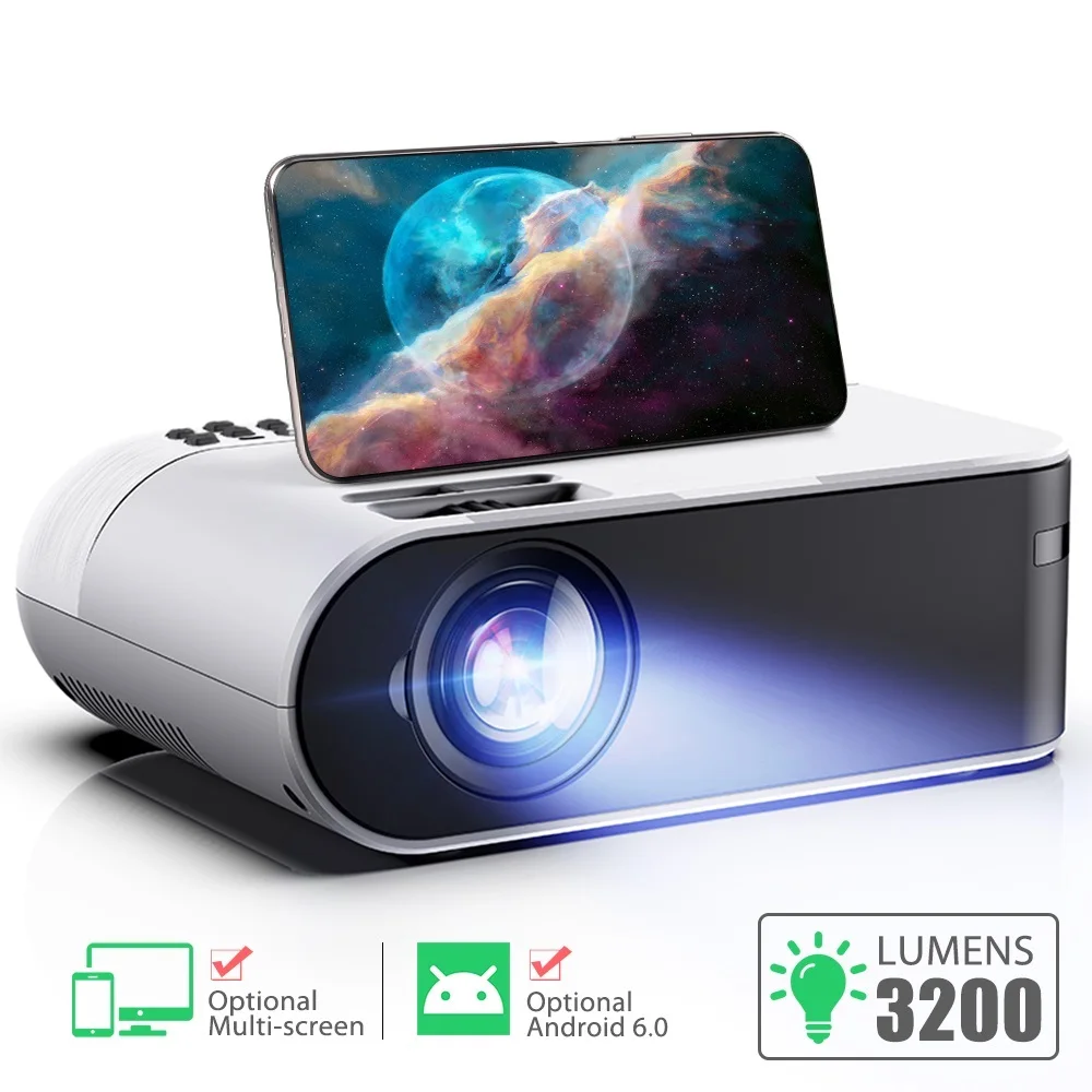 

New TD60 Mini Projector Portable WiFi Android 6.0 Home Cinema for 1080P Video Proyector 3200 Lumens Phone Smart 3D Beamer