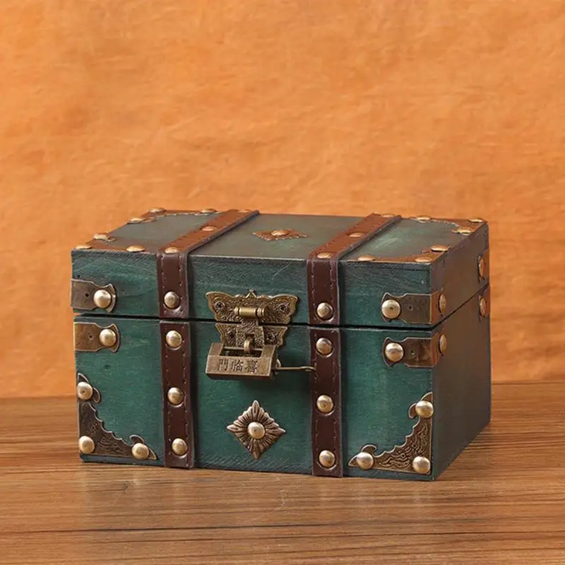 

Retro Treasure Chests With Lock Vintage Wooden Storage Box Antique Style Jewelry Organizer Decorative Pirate Treasures Box Gift