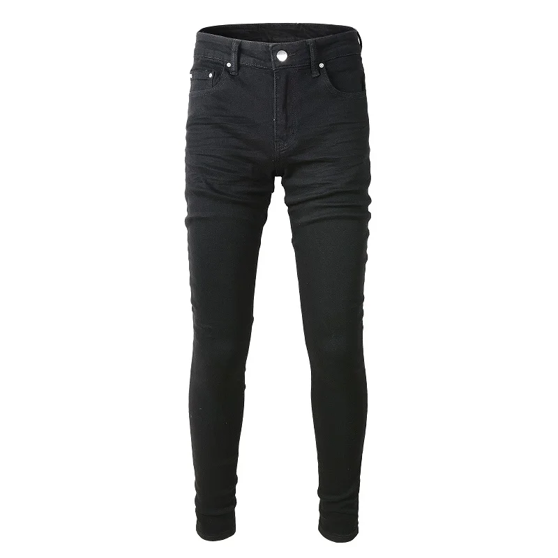 

The Best Sellers Men's Solid Black Plain Distressed High Stretch Skinny Blank Slim Fit Light Washed Denim Jeans Pants