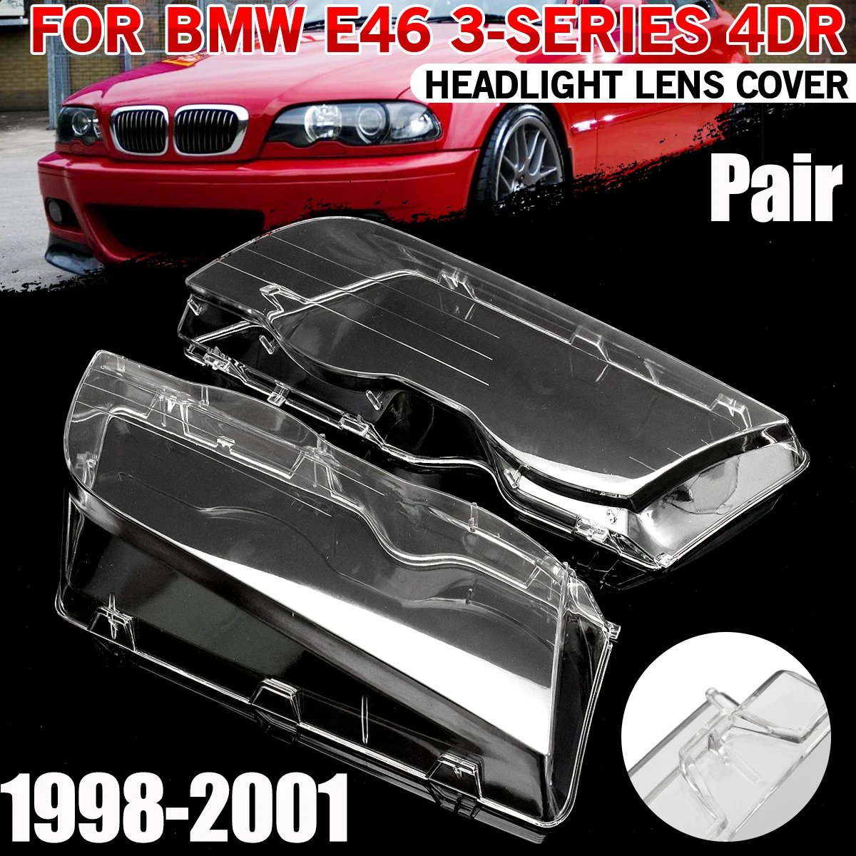 

Car Headlight Clear Lens Headlamp Clear Cover For BMW E46 4Door Sedan 1998 1999 2000 2001