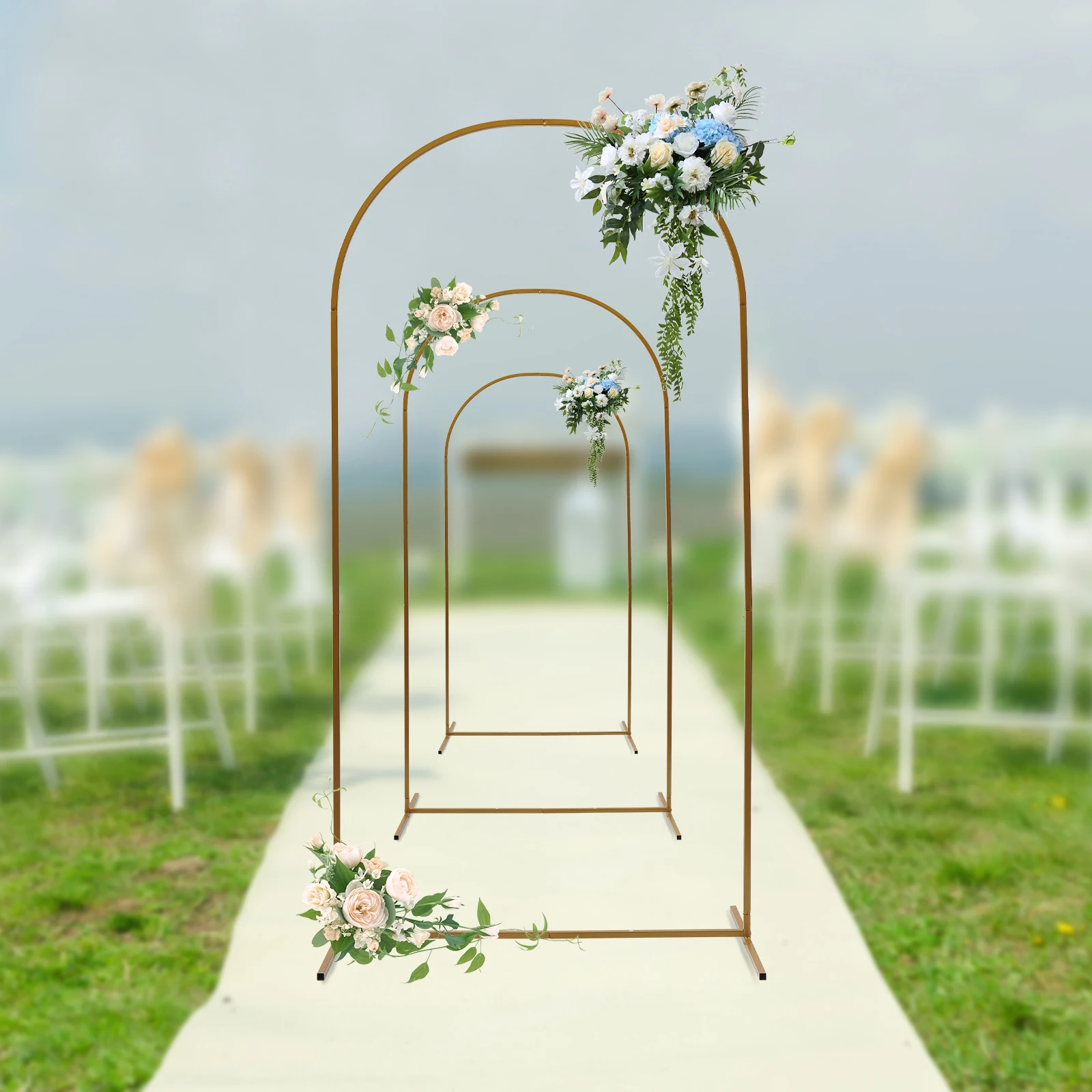 

3 Pieces 180/200/220cm Height Wedding Arch Stand Flower Display Gold Rack Backdrop Shelf for Wedding Ceremony Party Decoration