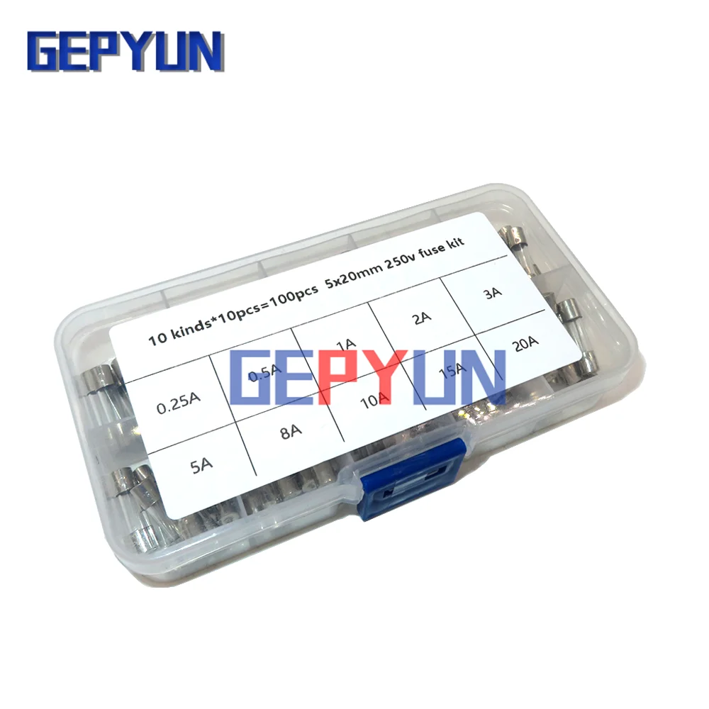 100Pcs/lot 5x20mm Quick Blow Glass Tube Fuse Assorted Kit Fast Blow Glass Fuses 250V 0.25A/0.5A/1A/2A/3A/5A/8A/10A/15A/20A
100Pcs/lot 5x20mm Quick Blow Glass Tube Fuse Assorted Kit Fast Blow Glass Fuses 250V 0.25A/0.5A/1A/2A/3A/5A/8A/10A/15A/20A
