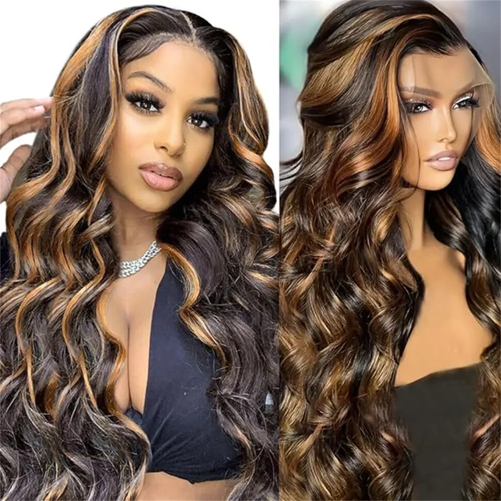 

Highlight Ombre Lace Front Wigs Human Hair Honey Blonde 13x4 Body Wave HD Transparent Lace Frontal Wig Pre Plucked Glueless Wigs