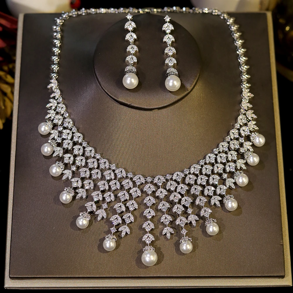 3A Cubic Zirconia Silver Color Tassel Necklace Luxury Pearl Jewelry Sets Bridal Dubai Wedding PROM Accessories 1 Mallzona S7101a5d3d5b54b83a68d66ec87b121fbH 3A Cubic Zirconia Silver Color Tassel Necklace Luxury Pearl Jewelry Sets Bridal Dubai Wedding PROM Accessories Mallzona