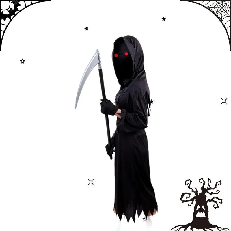 

Halloween Devil Dripping Blood Mask Scary Costume Grim Reaper Costume For Boys Kids Costume With Glowing Red Eyes With Gloves