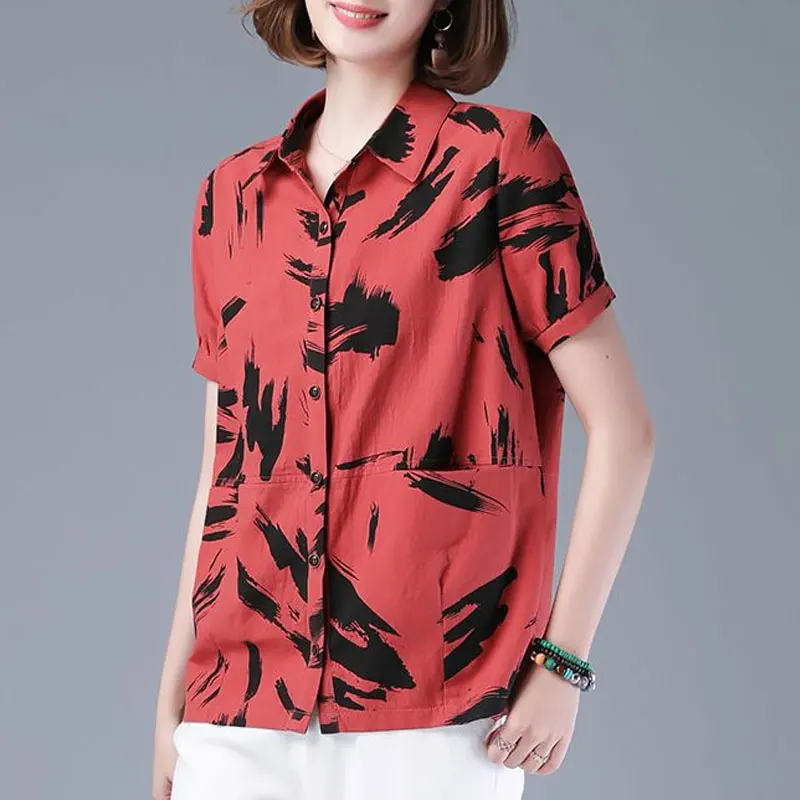 Female Clothing Casual Vintage Printed Shirt Summer Short Sleeve Fashion Single-breasted Pockets Commute Turn-down Collar Blouse
Female Clothing Casual Vintage Printed Shirt Summer Short Sleeve Fashion Single-breasted Pockets Commute Turn-down Collar Blouse