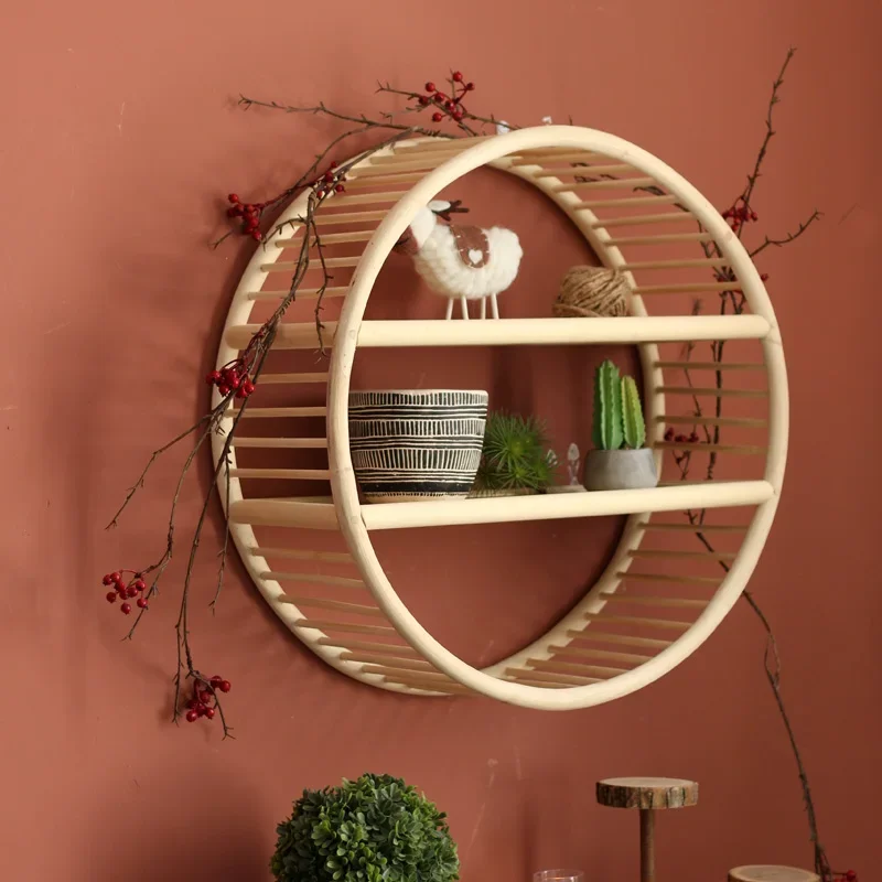 

Round Wall Hanging Thickened Wood Storage Rack Multi-functional Items Display Frame Living Room Wall Decoration