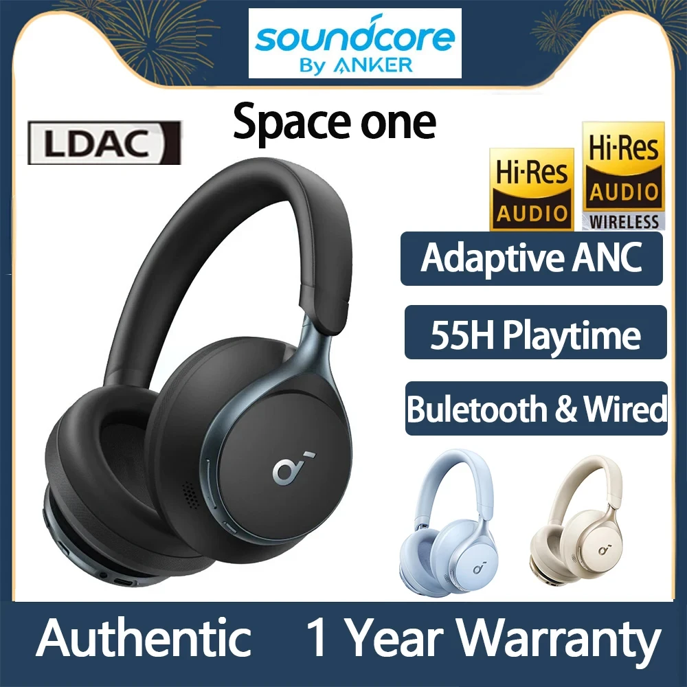 

Original Soundcore Space One ANC Wireless Bluetooth Headphone Stronger Voice Reduction，55H Play Time，LDAC Hi-Res Audio Earphone
