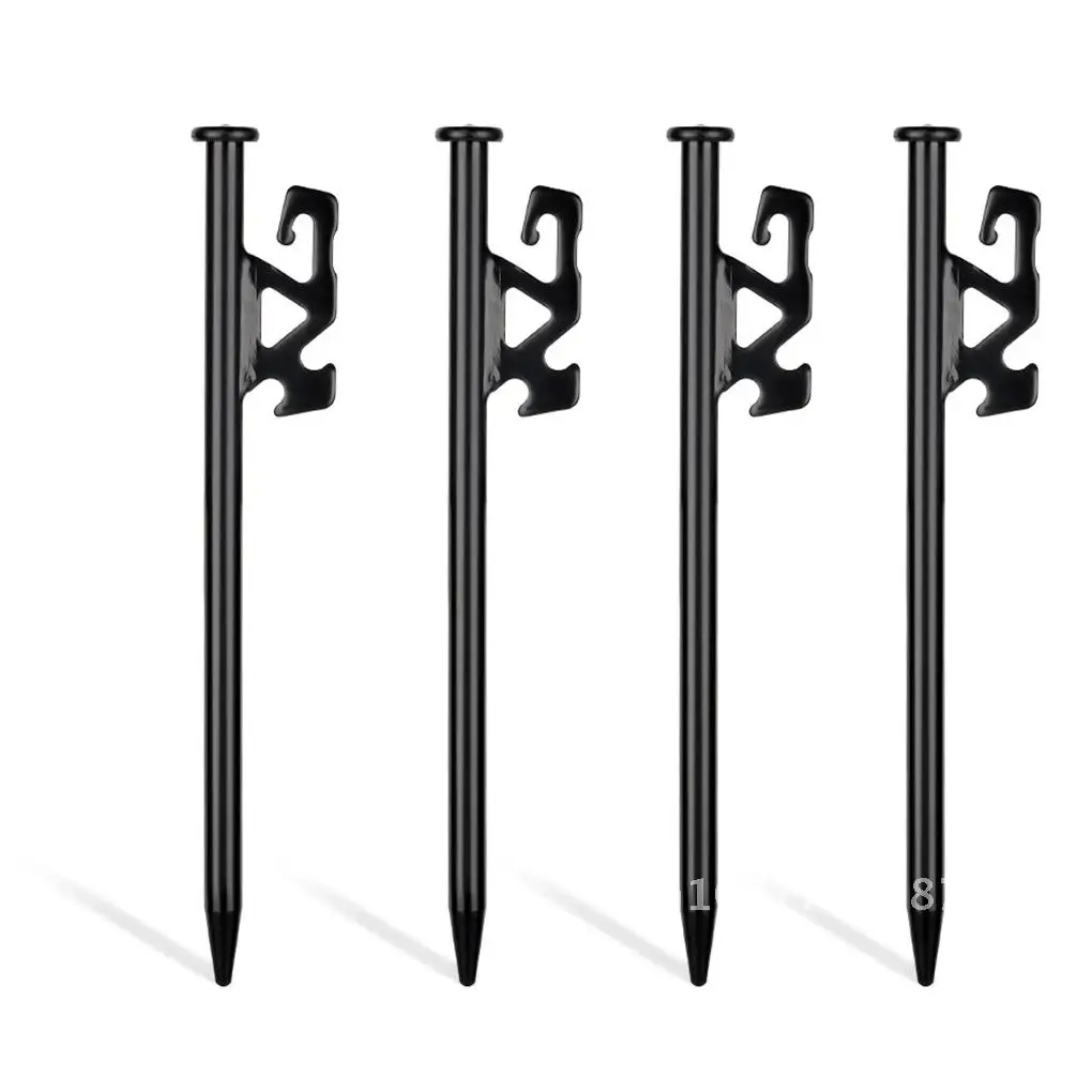 

4PCS Black Ground Stakes 20CM High Strength Steel Tent Nail With Hole Durable For Outdoor Camping Hiking Tent Awning Trip