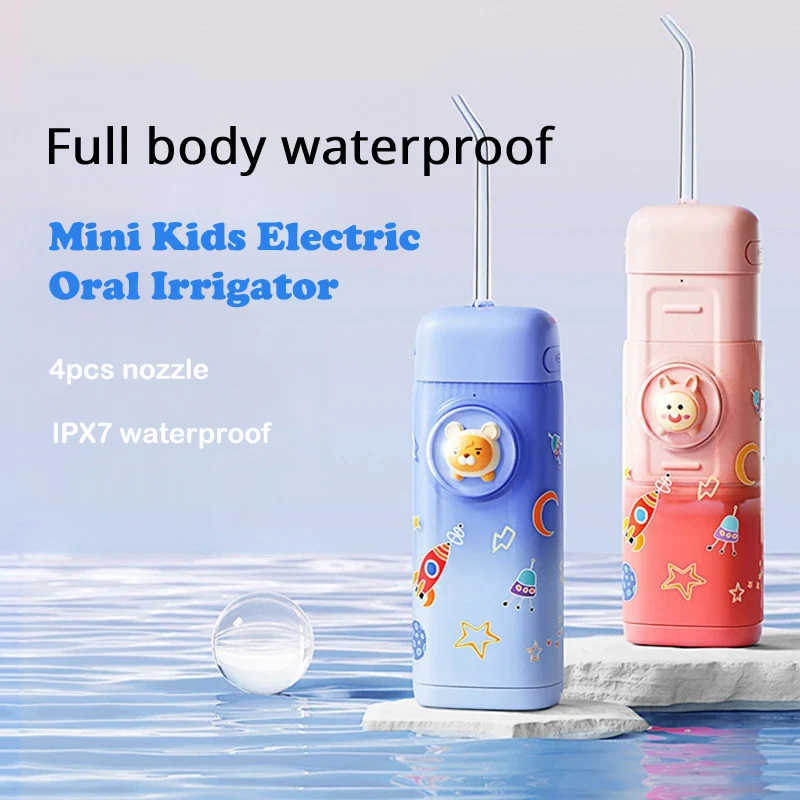 

Mini Electric Oral Irrigator Water Flosser Kids Cordless for Teeth Cleaning Gums Braces Care Rechargeable Portable 4 Tips 2 Mode