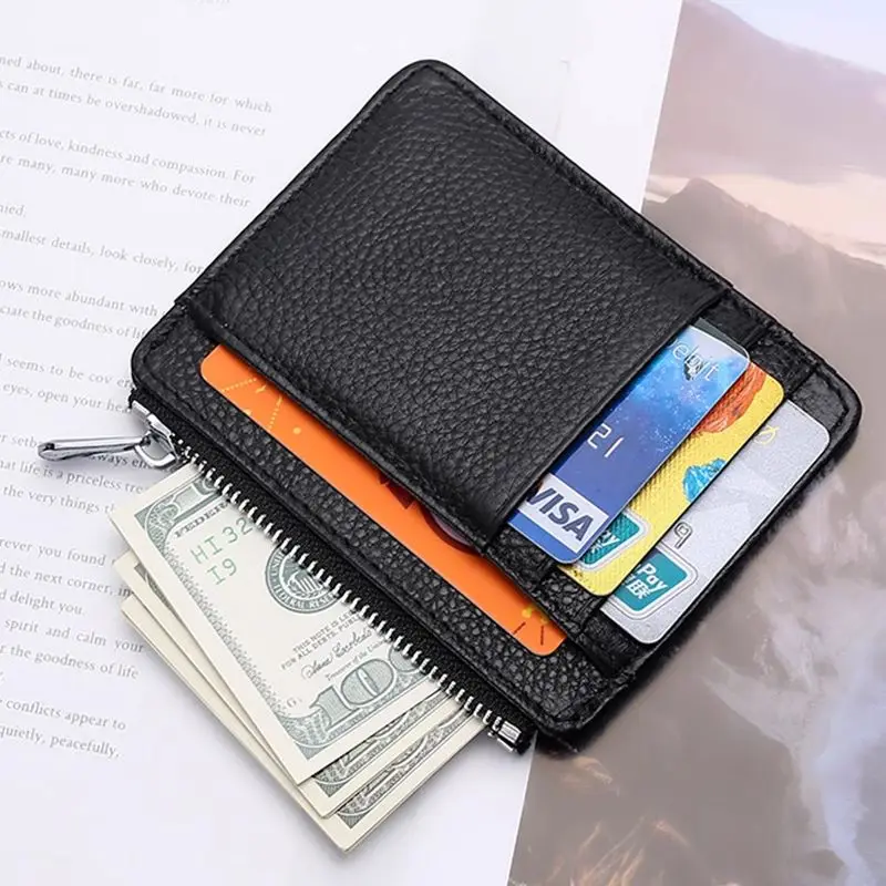 

Slim Leather Wallet Credit ID Card Holder Purse Money Case For Men Women 9 Card Slots Zipper Coin Purse Cardholder Fashion Bag