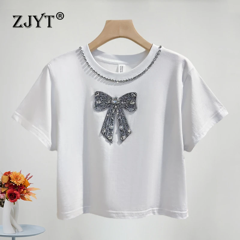 ZJYT Beading Short T Shirts for Women Summer Tees O Neck Casual Tops Short Sleeve White Black Camisetas Fashion Streetwear 2024
ZJYT Beading Short T Shirts for Women Summer Tees O Neck Casual Tops Short Sleeve White Black Camisetas Fashion Streetwear 2024