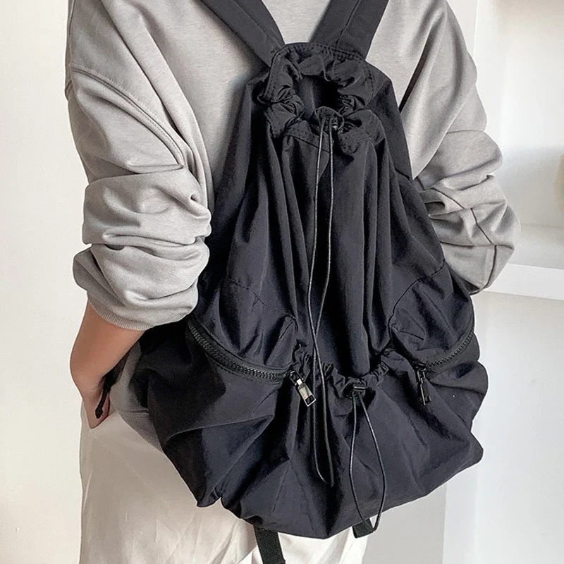 

Fashion Ruched Drawsting Backpacks for Women Casual Nylon Lady Backpack Light Weight Students Bag Large Capacity Travel Sac 2023