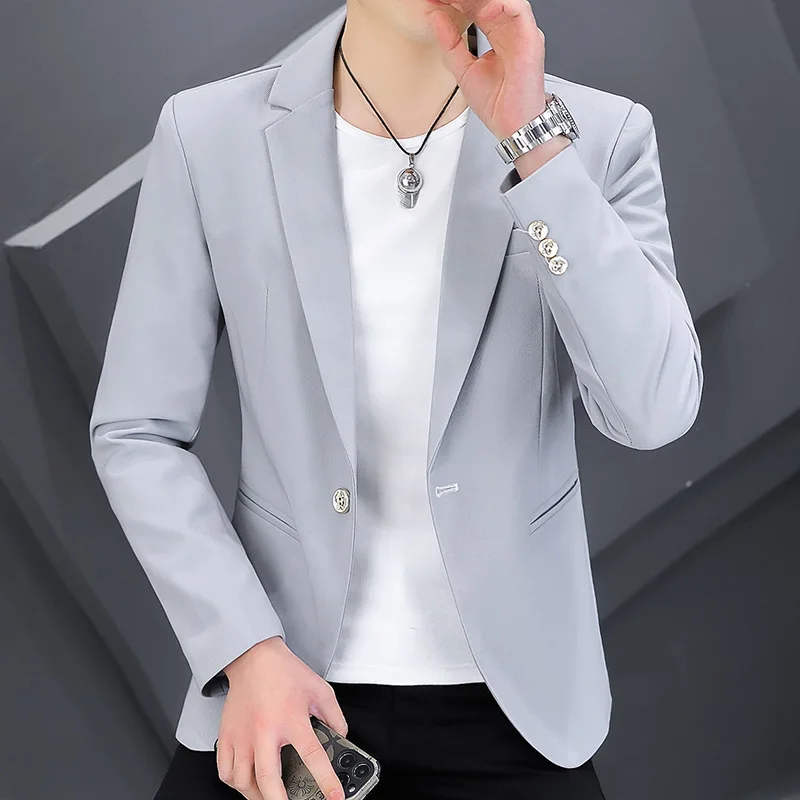 

Новый высококачественный модный красивый трендовый деловой повседневный костюм в Корейском стиле пиджак мужской однотонный приталенный Блейзер