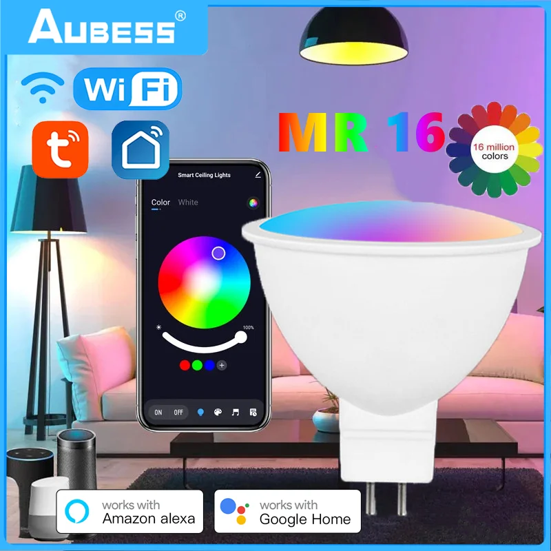 

WiFi Smart Bulbs RGB+CW LED Lamp 5W 400LM Dimmable Lamps Tuya Smart Life MR16 Light Bulb APP Voice Control Via Alexa Google Home