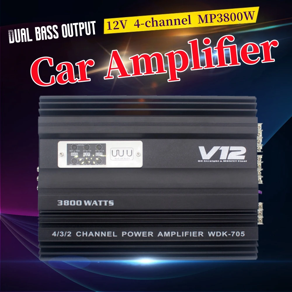 

Vehicle Audio Modification, 12V 4-way MP3800W, Car Power Amplifier, Push Vehicle Door 4 Speakers/Subwoofer, Dual Bass Output