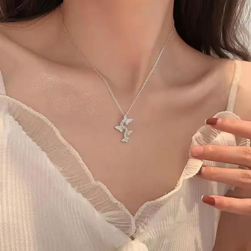 

New Pendant Necklace 2023 Micro-inlaid Zircon Butterfly Necklaces for Women Clavicle Chain Choker Necklace Jewelry Gift Collares