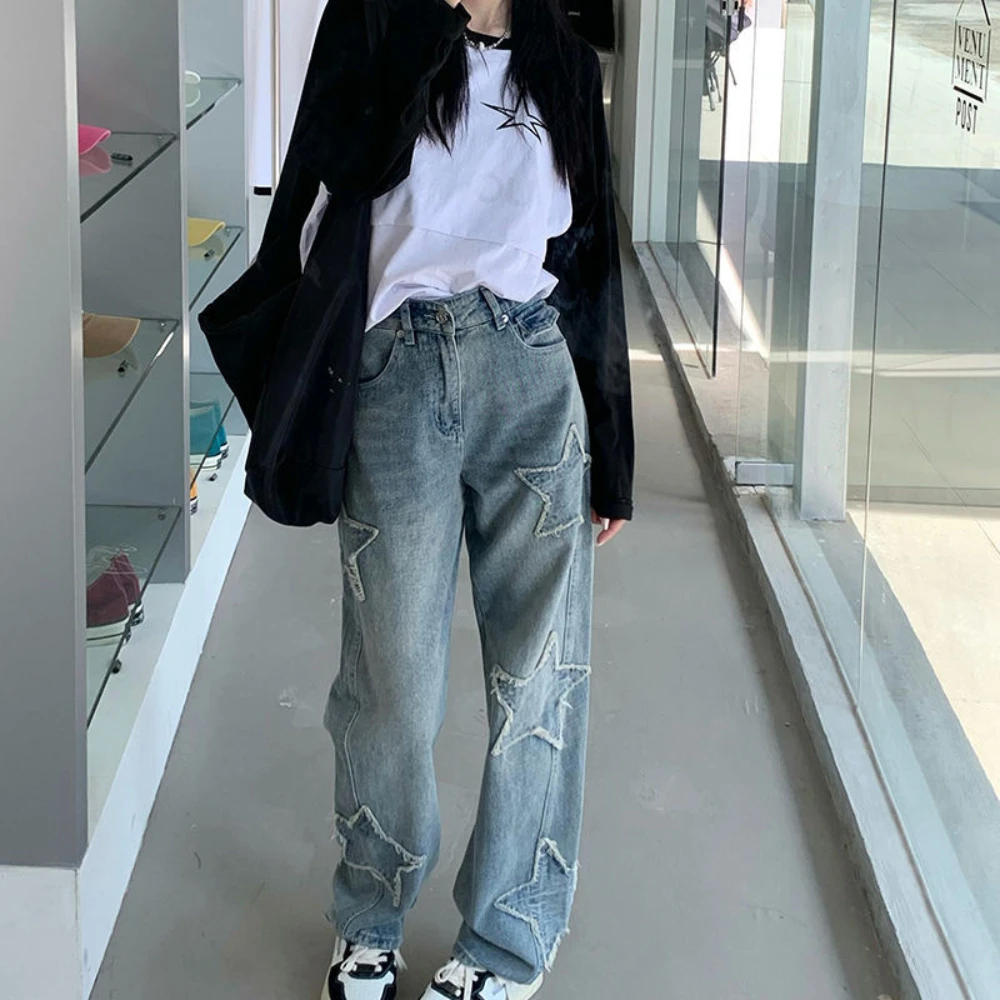 Trousers Blue Embroidered High Waist Shot Star Female Denim Pants Women's Jeans Straight Leg Unique Pant Chic and Elegant Cool R
Trousers Blue Embroidered High Waist Shot Star Female Denim Pants Women's Jeans Straight Leg Unique Pant Chic and Elegant Cool R