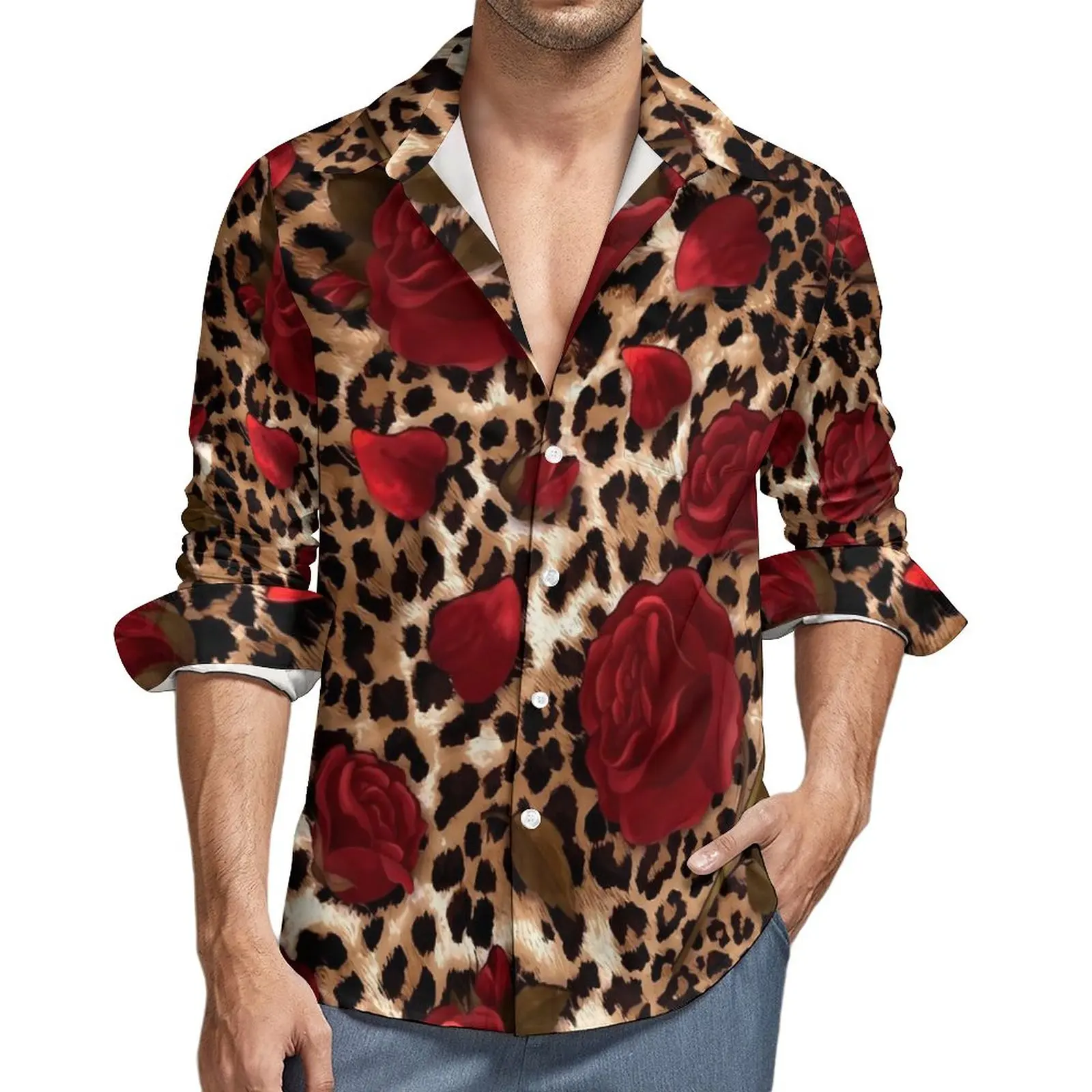 Floral Leopard Shirt Red Rose Print Casual Shirts Long Sleeve Custom Y2K Blouses Autumn Trending Oversized Tops
Floral Leopard Shirt Red Rose Print Casual Shirts Long Sleeve Custom Y2K Blouses Autumn Trending Oversized Tops