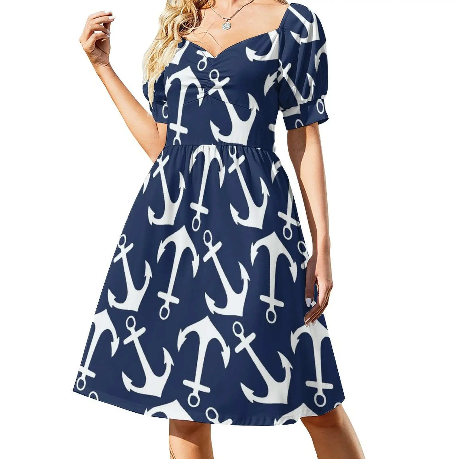 

Navy Blue Nautical Anchor Pattern Sleeveless Dress dresses for official occasions summer dress daily clothes for woman