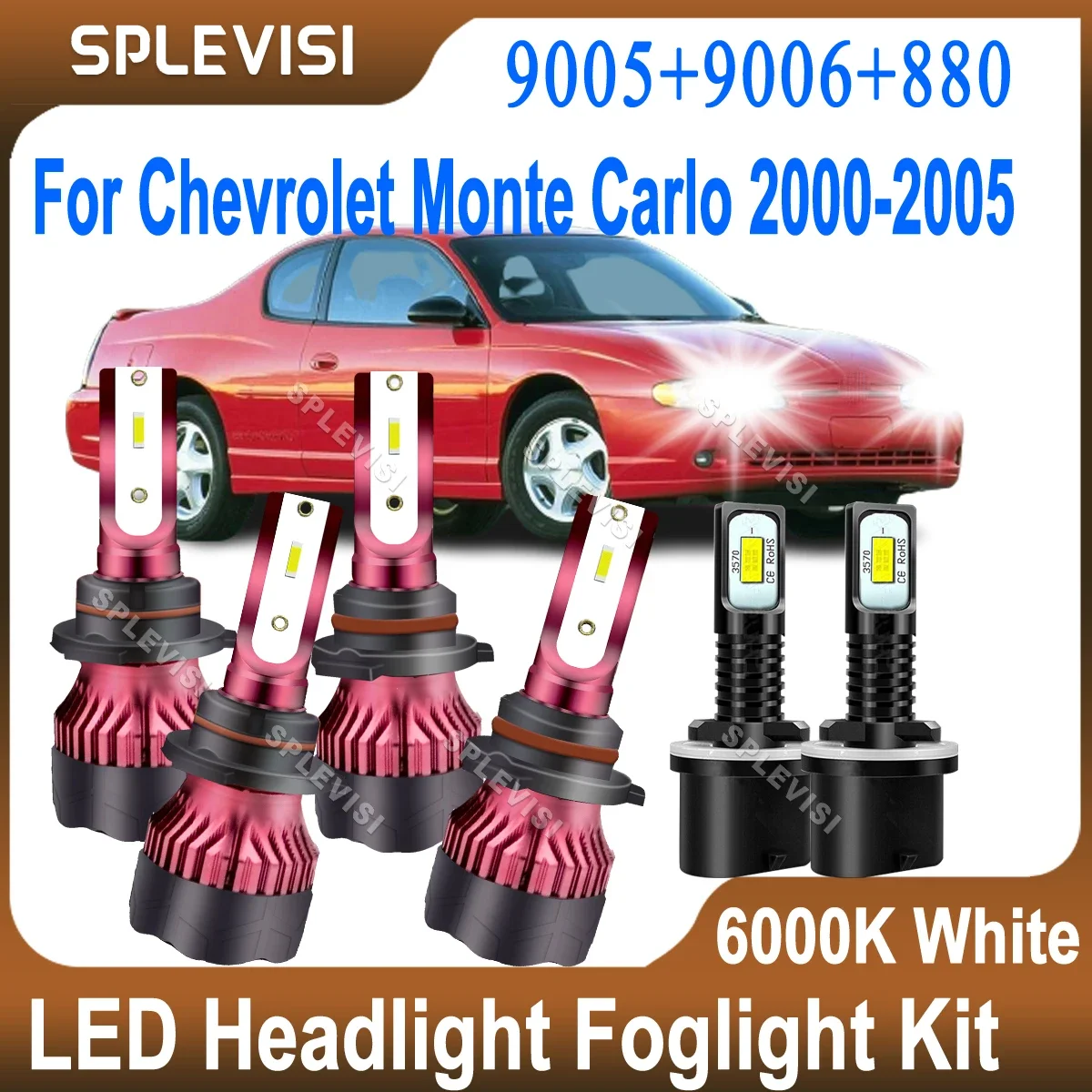 

4x LED Headlight 9005/HB3 High Beam 9006/HB4 Low Beam + 2x Foglight 880 For Chevrolet Monte Carlo 2000 2001 2002 2003 2004 2005