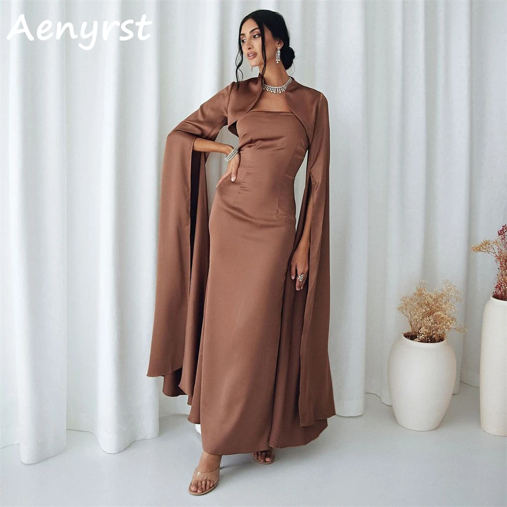 

Aenyrst Simple With Jacket Long Sleeves Prom Dresses Mermaid Satin Saudi Evening Gowns For Women Floor Length Dinner Party Dress