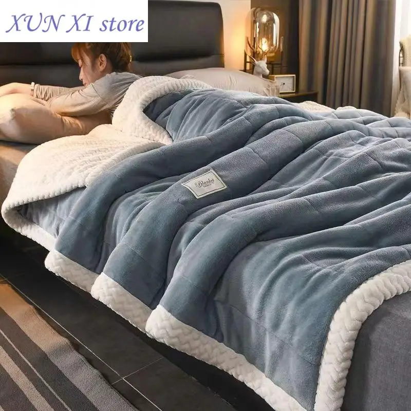 

New Thick Winter Blanket Very Warm Fleece Duvet Luxury Bed Cover Home Fluffy Throw Blankets Sofa Cover Double Bedspread the bed