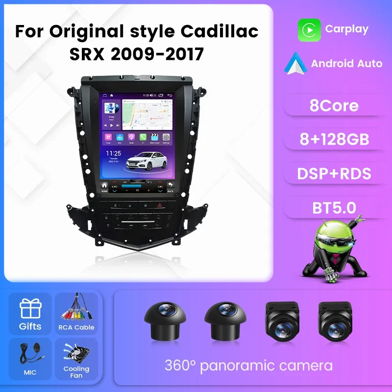 

For Тесла Стиль Экран автомагнитола 2дин android For Original style Cadillac SRX 2009-2017 магнитола для авто GPS мультимедиа Штатная магнитола устройство до 8-ЯДЕР, до 8 + 128ГБ Карплей Андроид Авто