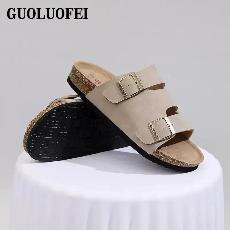 

2023 Fashion Cork Men's Flat Slipper Sandals Slip On Platform Casual Open Toe Over Size Breathable Outdoor Slides