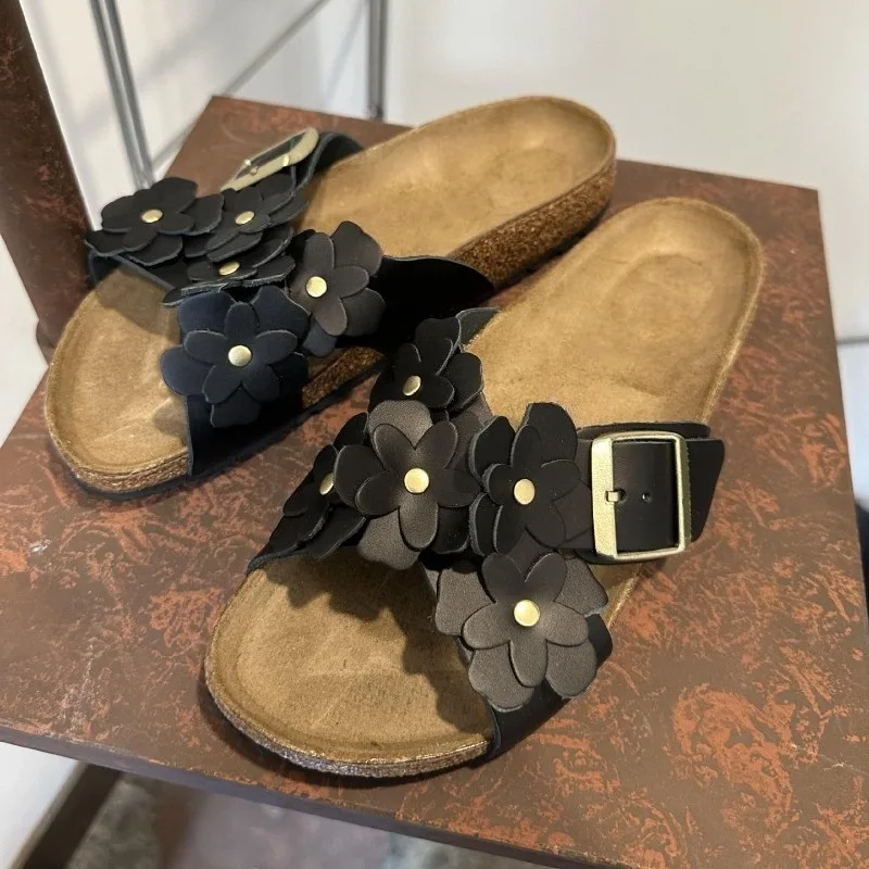Sweet Flower Decoration Flat Slippers Women Retro Thick Bottom Cross Tied Slide Sandals Comfort Open Toe Designer Beach Sandals 9 S7123a4527d464f67900fe1e5e5bc3e2fq