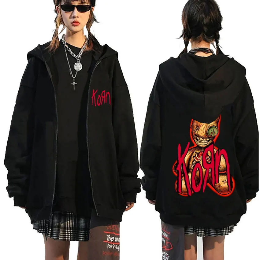 

Vintage Rock Band Korn Issues Music Album Cover Zipper Hoodie Male Fleece Zip Up Hoodies Men Women Gothic Casual Zip Up Jacket