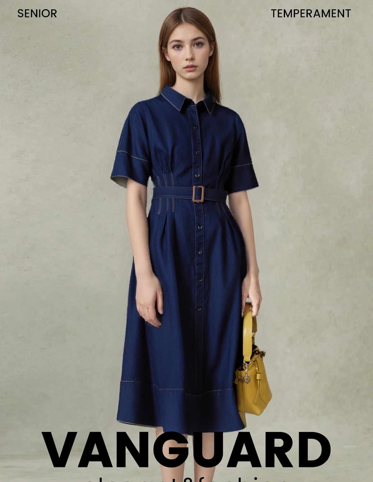Women's Denim Dress Spring Summer Casual Belt Design Long Dresses Female 2025 Fashion Streetwear Sewing Thread Half Sleeve Dress 23 S7125c08fbccb412cac0cc72362665013f