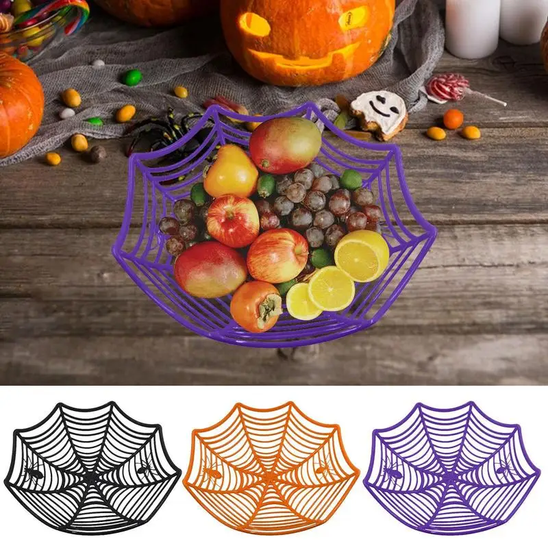 

Черная пауковая сетчатая чаша, корзина для конфет на Хэллоуин, черная, оранжевая, фиолетовая тарелка с фруктами, украшение для трюков на Хэллоуин, искусственные товары