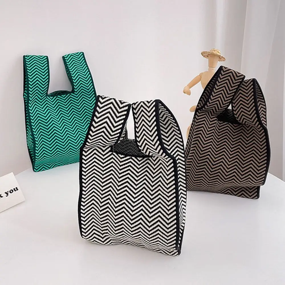 

Plaid Niche Design Women Girls Shoulder Bag Casual Color Tote Bag Knot Wrist Bag Handmade Knit Handbag