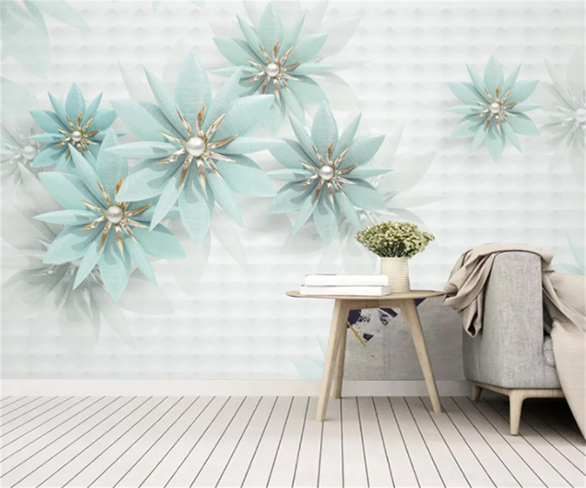 

Customize any size 3D waterproof mural wallpaper modern fresh and modern imitation jewelry flower TV background wallpaper papel