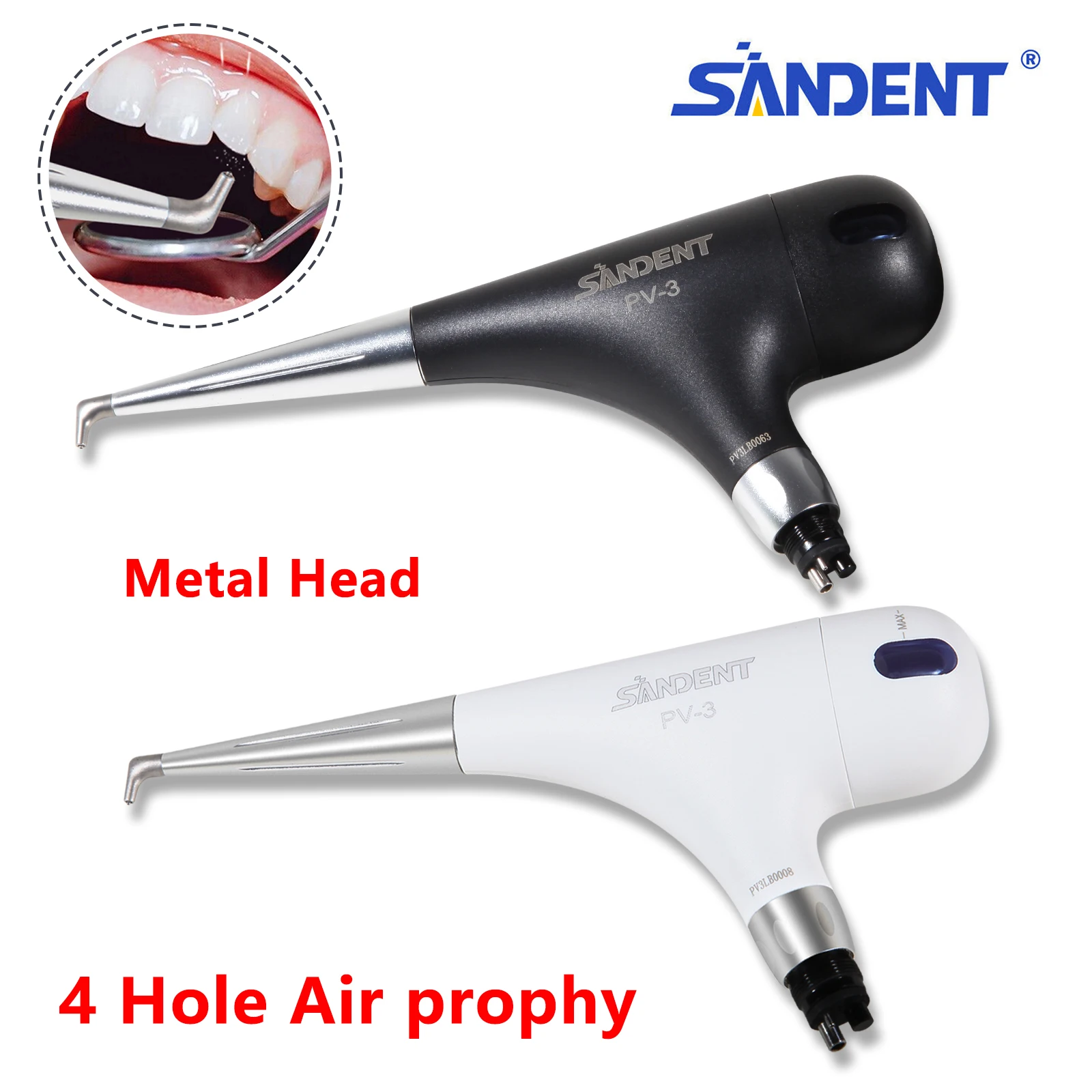 

4 Hole Dental Air Prophy Flow Teeth Polishing Polisher Handpiece Hygiene Jet Metal Head Dental Tools black/white color