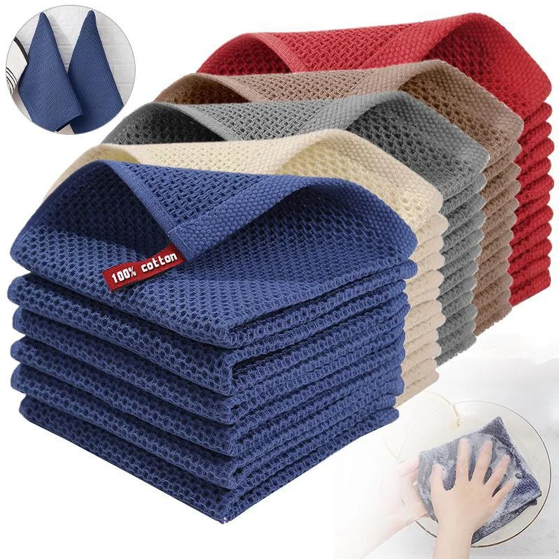 

1-5Pcs Cotton Dish Cloths Quick Drying Kitchen Towels for Washing Dishes Honeycomb Rags Super Soft and Absorbent Cleaning Cloth